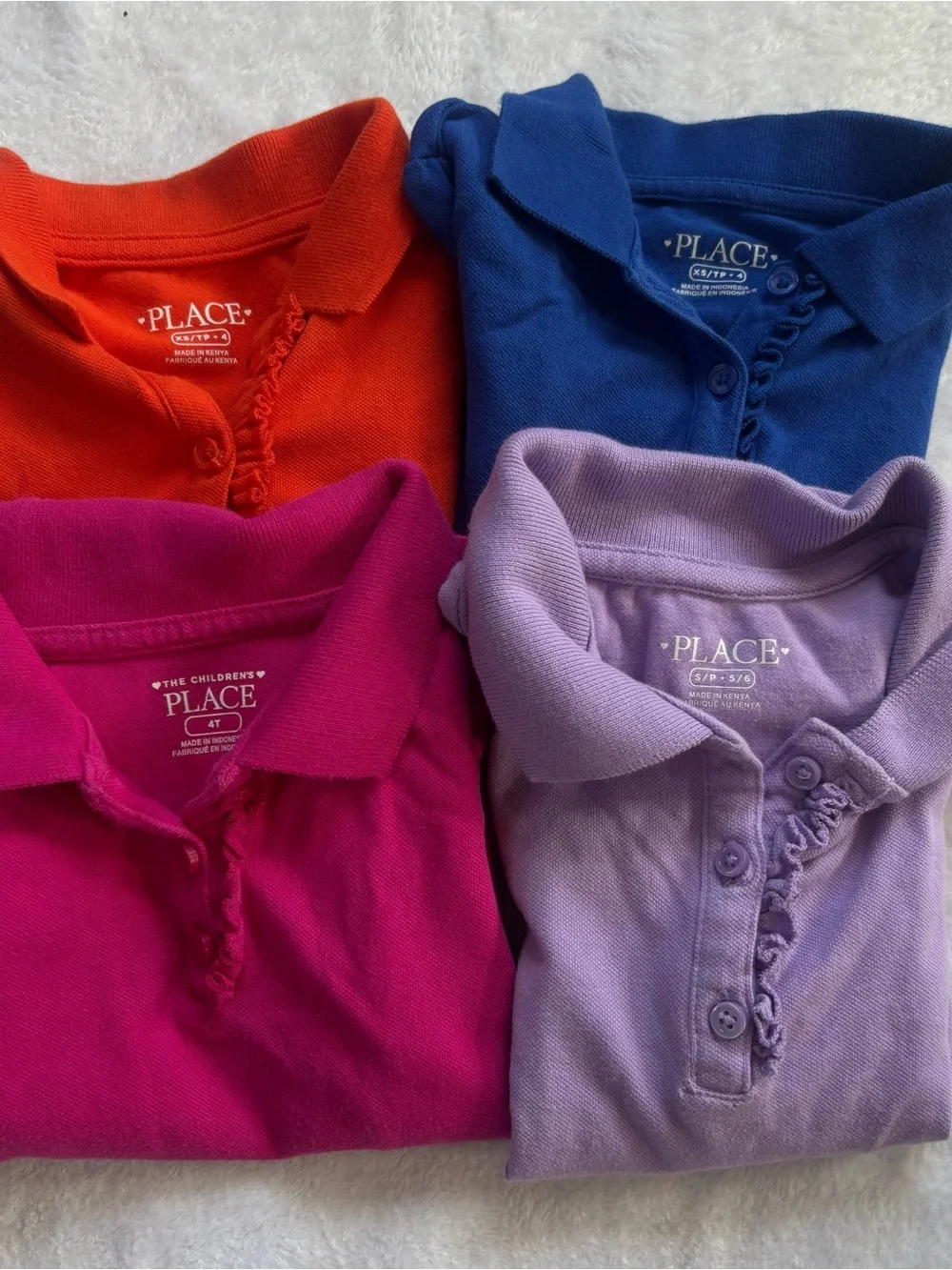 The Children’s Place Girls Ruffle Polo Shirt Bundle of 4 Shirts- 4T, XS 4, S 5/6